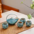 Service à Thé en Céramique Vintage Théière avec Quatre Tasses Motif Floral Idée Cadeau - Service à thé chrysanthème bleu / Bleu Cyan