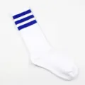 Damen weiße Tennissocken mit blauen Streifen lässige Sport Baumwollsocken für Alltag - Einheitsgröße / Blaue Streifen auf Weiß