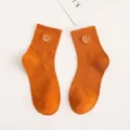 Baumwolle Mittelsocken für Damen, süßes gesticktes Smiley-Design, weich und bequem Alltag. - Einheitsgröße / Orange