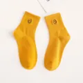Damen süße bestickte gelbe Baumwoll Socken lässig Alltag atmungsaktive Strumpfwaren. - Einheitsgröße / Leuchtgelb