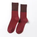 Damen Colorblock Mittelsocke Baumwolle Herbst Winter Retro dicker Strick casual Strümpfe - Einheitsgröße / Sockenfuß Weinrot