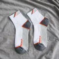 Men's breathable athletic socks with towel bottom, comfortable loop design for sports. - One Size / White and Light Gray
