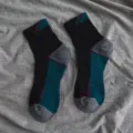 Men athletic crew socks with cushioned towel sole, breathable cotton contrast color design. - One Size / Black and Dark Green