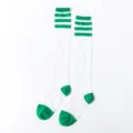 Damen transparente Glasside lange Socken mit grünen Streifen, atmungsaktive Strümpfe. - Einheitsgröße / Grüne 3-Streifen