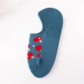 Damen blaue niedrige unsichtbare Socken mit rotem Muster, bequeme Baumwolle Freizeit Bootssocken. - Einheitsgröße / Blauer Schläger