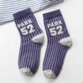 Gestreifte Damen Baumwoll Socken mittelhoch lässig atmungsaktiv modische Strumpfwaren - Einheitsgröße / Stil 52 (PARK 52) / Dunkellila