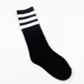 Women striped cotton socks casual sports tube socks black with three white stripes - One Size / White Stripes on Black