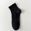 Men's black short socks, pure cotton spring summer athletic breathable comfortable daily wear - One Size / Black