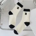 Comodi calzini casual cotone donna nero bianco lettera R ricamata traspirante variante - Taglia unica / Ricamato R