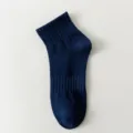 Men solid navy blue short crew socks, comfortable cotton athletic socks for daily wear. - One Size / Navy Blue