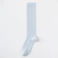 Light blue cotton crew socks for women, sweet style hollow-out mesh long socks for spring. - One Size / Blue