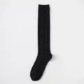 Black cotton calf socks for women, mesh floral knit Japanese JK long socks ballet style. - One Size / Black