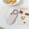 Cute embroidered low-cut boat socks with speckled yarn design and anti-slip heel grip. - One Size / Mushroom / Light Pink