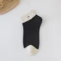 Cute cartoon embroidered women short socks with speckled yarn, breathable cotton spring. - One Size / Color Block Big Eyes Black