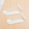 Transparente weiße Damen Kurzsocken mit zarten Perlen am Spitzensaum, sommerliche Dünn-Socken. - Einheitsgröße / Perlenstil / Weiß