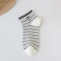 Women cute striped short socks with bear embroidery, thin cotton breathable athletic socks. - One Size / Color Block Fruit Bear Stripes