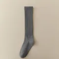 Grey ribbed calf socks for women, solid color cotton blend long socks for autumn daily wear. - One Size / Dark Gray