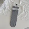 Graue rüschen spitzen schleife mittelsocken, süße baumwollsocken damen freizeit süß - Einheitsgröße / Gestreift Grau