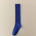 Solid color blue calf socks for women, stylish cotton knee high stockings for spring and autumn. - One Size / Navy Blue