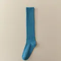 Blue solid color ribbed long socks, casual autumn cotton knee-high fashion stockings. - One Size / Blue