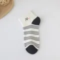 Women's striped short socks cute cartoon embroidery breathable cotton casual socks - One Size / Pure White 12 Stripes