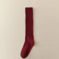 Burgundy ribbed long socks for women, solid color knee high cotton tube socks stylish. - One Size / Burgundy