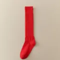 Solid red calf socks for women, comfortable cotton mid-calf long stockings for daily wear. - One Size / Red
