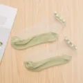 Grüne transparente Damenkurzsocken mit Perlenverzierung, dünnes Sommer-Boot-Socken-Modell. - Einheitsgröße / Perlenstil / Armeegrün