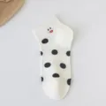 Cute cartoon embroidered polka dot short socks for women, breathable cotton summer ankle socks. - One Size / Pure White Polka Dots