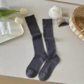 Dark grey ribbed knee high socks for women, soft long cotton stockings for daily wear. - One Size / Dark Gray
