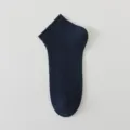 Navy blue men short socks, cotton ribbed low cut boat socks, breathable casual socks. - One Size / Navy Blue