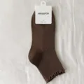 Solid brown ruffle trim women's short socks comfortable basic cotton ribbed crew socks - One Size / Coffee