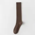 Combed cotton women's solid brown ribbed knee high long socks casual daily wear sku - One Size / Coffee