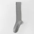 Grey ribbed knee high socks, casual pure color cotton long socks for women daily wear. - One Size / Light Gray