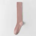 Pink ribbed knee-high socks, soft combed cotton casual long socks, solid color daily wear. - One Size / Pink