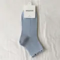 Calcetines cortos de algodón azul claro con volantes, calcetines básicos cómodos para mujer. - Talla única / Azul