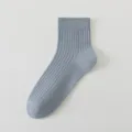 Herren lässige gerippte Wadenlänge einfarbig gekämmte Baumwolle atmungsaktive Socken grau - Einheitsgröße / Blau