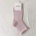 Calcetines cortos de mujer lisos con volantes, variante de algodón rosa transpirable. - Talla única / Rosa