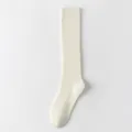 Solid color ribbed knee high socks for women, off white cotton long stockings casual style. - One Size / Milk White