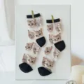 Niedliche Katzen transparente Glasseide Mid-Calf Socken für Damen Sommer dünne Strümpfe. - Katze / Schwarz