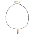 Collana girocollo di perline con pietre blu e simpatico ciondolo carpa koi da donna. - modello 3