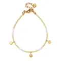 Gouden roestvrijstalen kralenarmband met witte stenen en gehamerde ronde hangers voor dames - Wit (XN011-5)