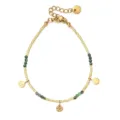 Gouden roestvrijstalen edelsteen kralen armband met gehamerde muntbedels en verstelbare ketting. - Robijn in Zoisiet (XN011-7)