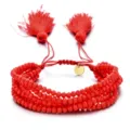 Pulsera multicapa de cuentas de cristal rojas con borlas colgantes y cordón ajustable. - Estilo Rojo (SL023-1)