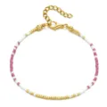 Bracelet minimaliste en rocailles de verre blanc rose et or avec fermoir mousqueton - Blanc Rose Or (SL1078)
