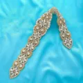 Bridal crystal rhinestone applique belt, sparkling wedding dress accessory, gold base design. - Gold
