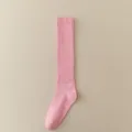 Pink solid color ribbed calf socks women cotton casual long socks mid-tube hosiery daily wear - One Size / Pink