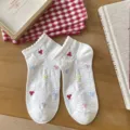 Calcetines cortos blancos con volantes y puños de burbuja con lazos bordados, estilo japonés lindo. - Talla única / Lazo Colorido