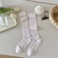 Women solid color ribbed long socks sweet style casual knee high socks variant. - One Size / Pink
