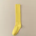 Solid yellow ribbed calf socks for women, casual cotton knee high socks, fashion hosiery. - One Size / Yellow